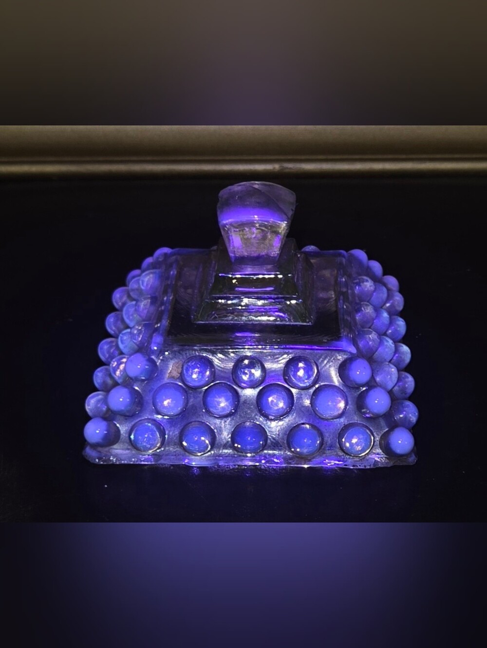 Vintage Opalescent Glass Lid ONLY for Jeanette Wedding Box Blue/Purple